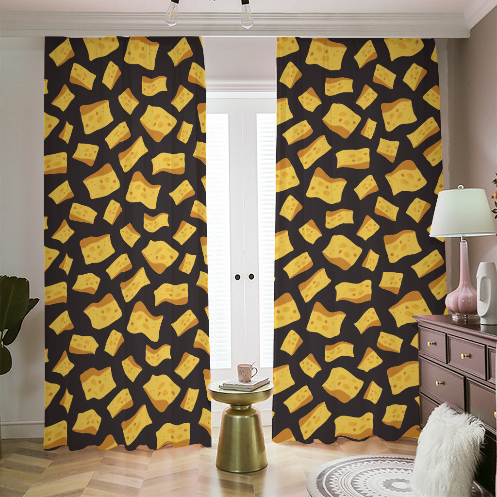 Black Cheese And Holes Pattern Print Blackout Pencil Pleat Curtains