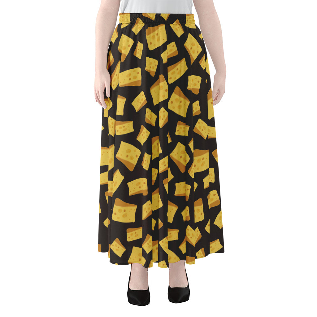 Black Cheese And Holes Pattern Print Chiffon Maxi Skirt