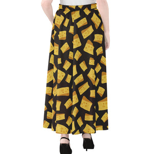 Black Cheese And Holes Pattern Print Chiffon Maxi Skirt