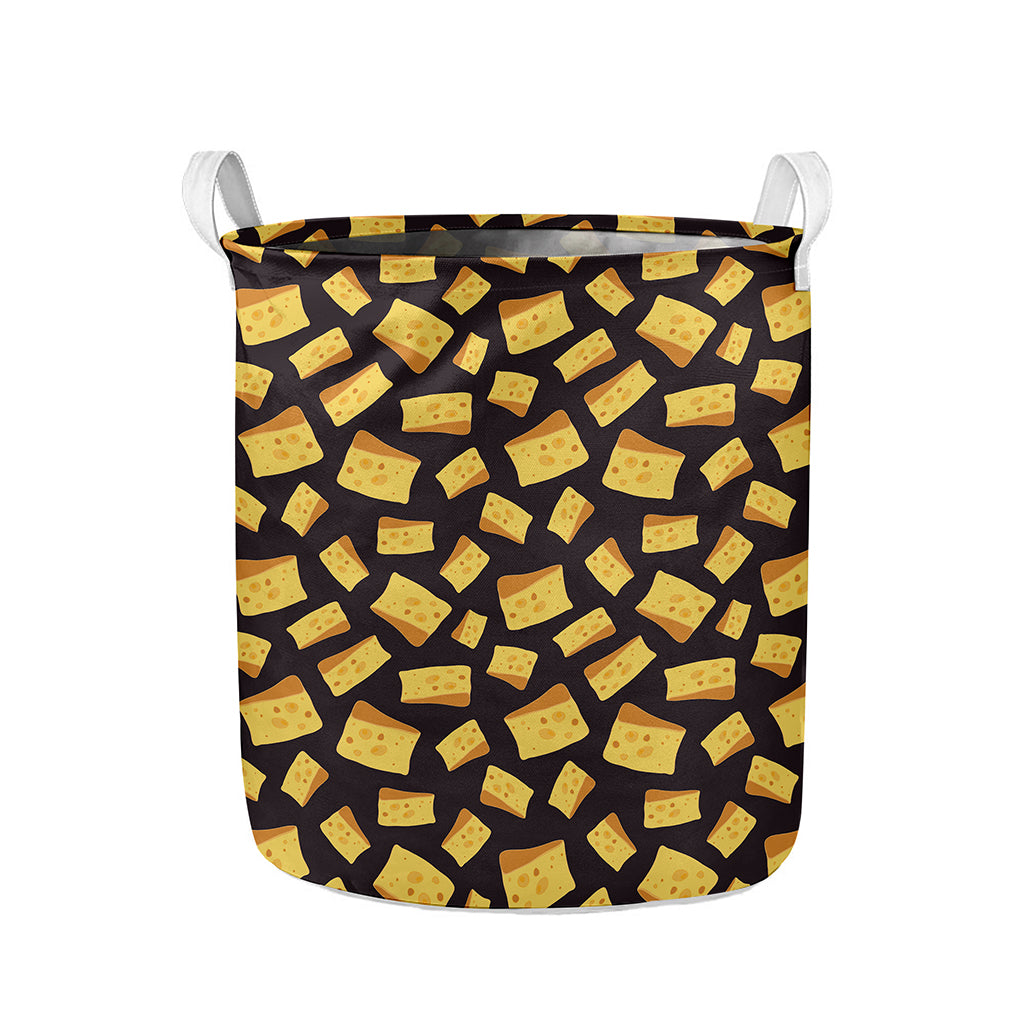 Black Cheese And Holes Pattern Print Collapsible Laundry Basket