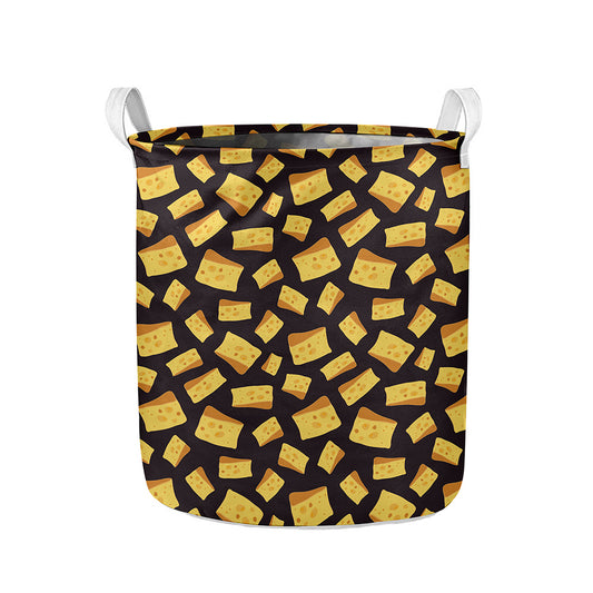 Black Cheese And Holes Pattern Print Collapsible Laundry Basket