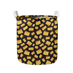 Black Cheese And Holes Pattern Print Collapsible Laundry Basket