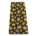 Black Cheese And Holes Pattern Print Cotton Front Slit Maxi Skirt