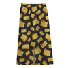 Black Cheese And Holes Pattern Print Cotton Front Slit Maxi Skirt