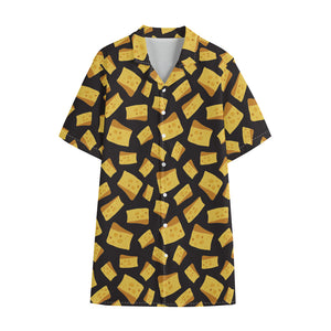 Black Cheese And Holes Pattern Print Cotton Hawaiian Shirt