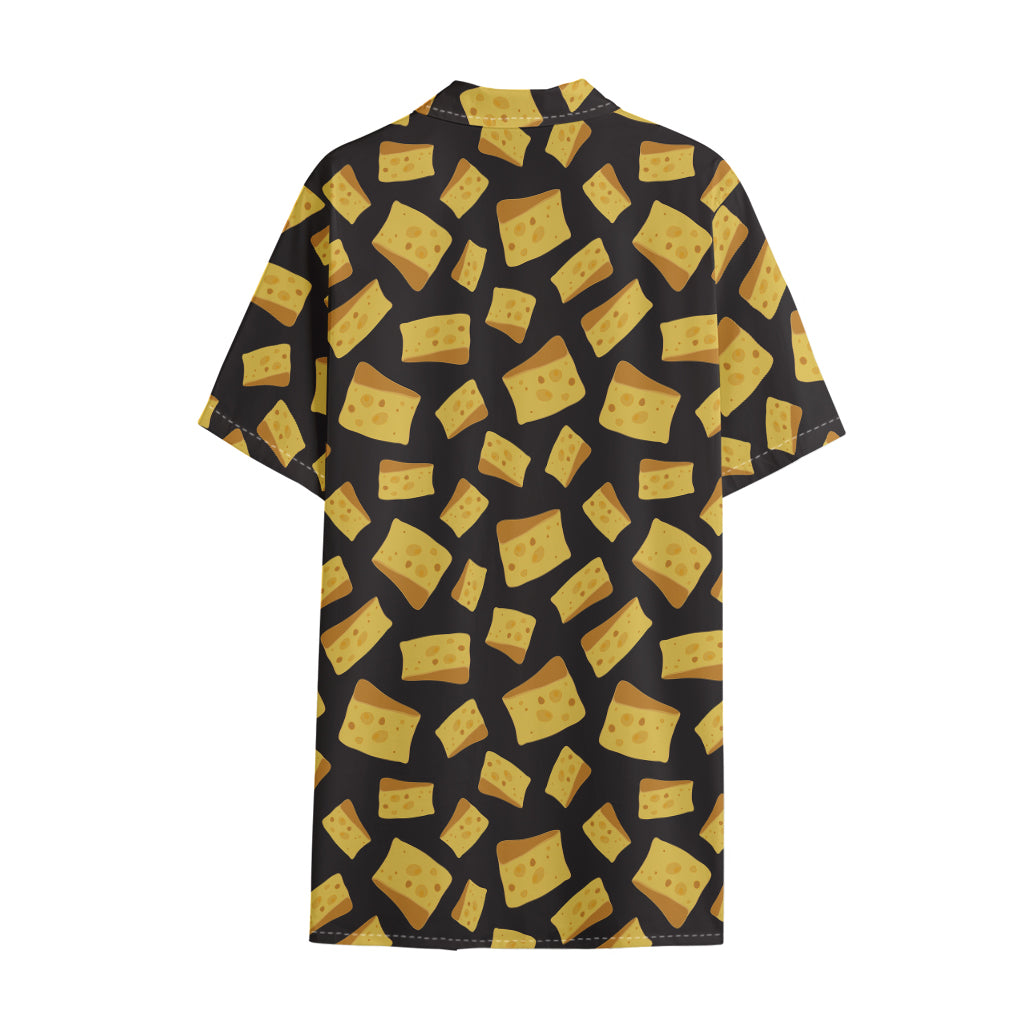 Black Cheese And Holes Pattern Print Cotton Hawaiian Shirt