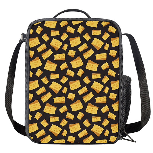 Black Cheese And Holes Pattern Print Crossbody Lunch Bag