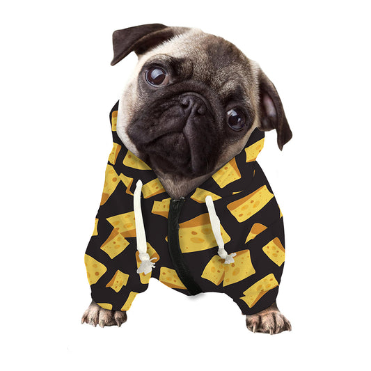 Black Cheese And Holes Pattern Print Dog Zip Up Hoodie