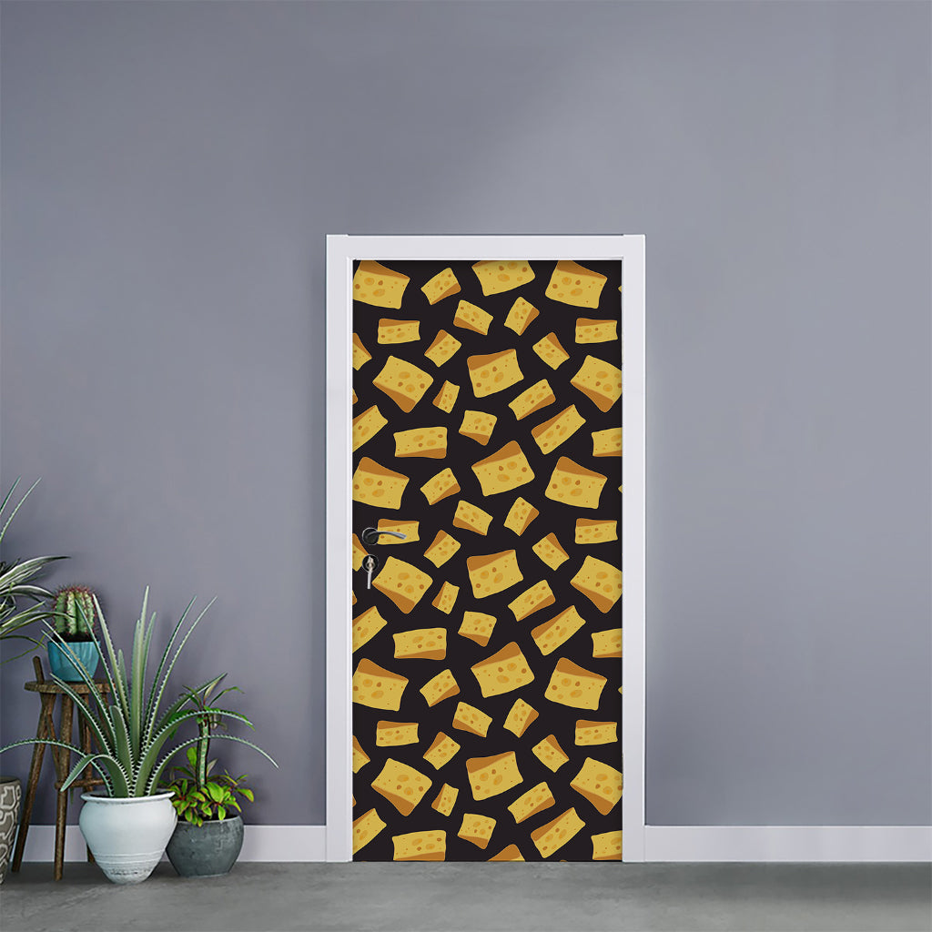 Black Cheese And Holes Pattern Print Door Sticker