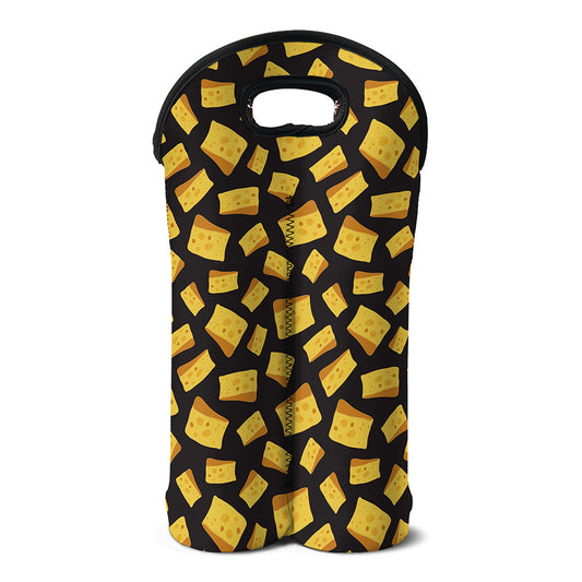 Black Cheese And Holes Pattern Print Double Neoprene Wine Tote