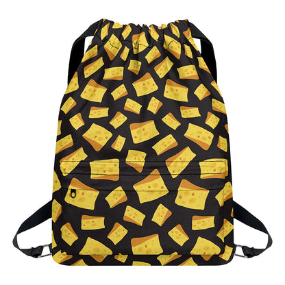 Black Cheese And Holes Pattern Print Drawstring Backpack