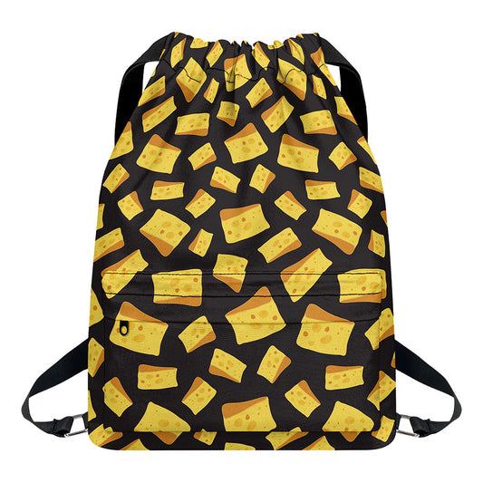 Black Cheese And Holes Pattern Print Drawstring Backpack