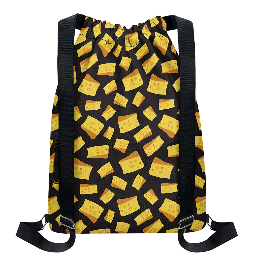 Black Cheese And Holes Pattern Print Drawstring Backpack