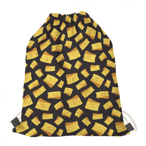 Black Cheese And Holes Pattern Print Drawstring Bag