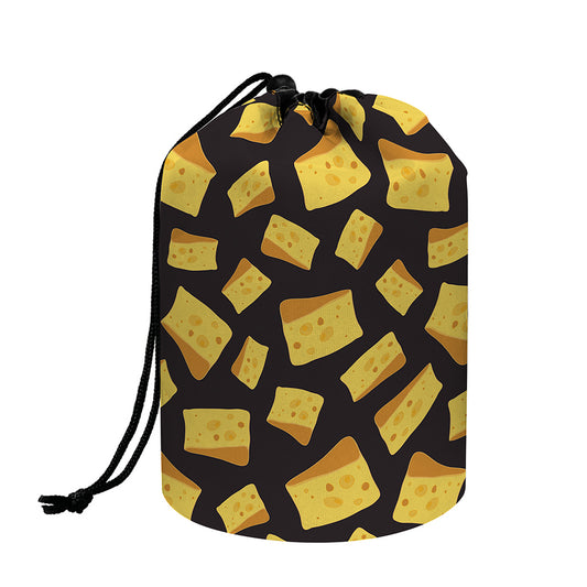Black Cheese And Holes Pattern Print Drawstring Makeup Bag