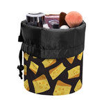 Black Cheese And Holes Pattern Print Drawstring Makeup Bag