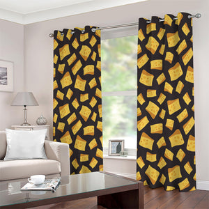 Black Cheese And Holes Pattern Print Extra Wide Grommet Curtains