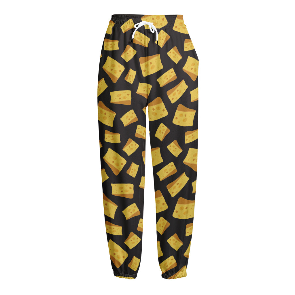 Black Cheese And Holes Pattern Print Fleece Lined Knit Pants