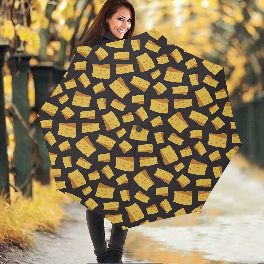 Black Cheese And Holes Pattern Print Foldable Umbrella