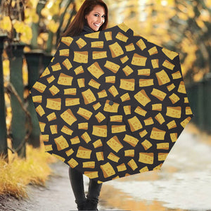 Black Cheese And Holes Pattern Print Foldable Umbrella