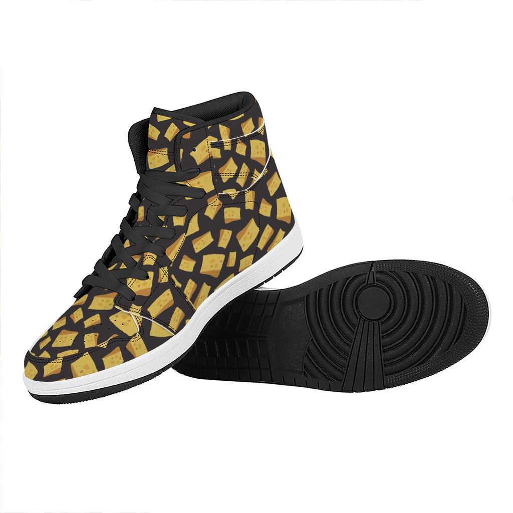 Black Cheese And Holes Pattern Print High Top Leather Sneakers