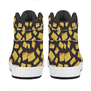 Black Cheese And Holes Pattern Print High Top Leather Sneakers