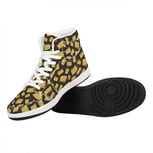 Black Cheese And Holes Pattern Print High Top Leather Sneakers