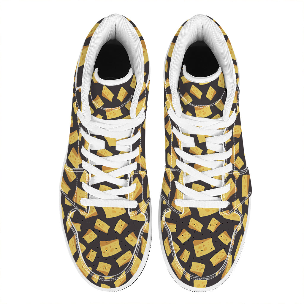 Black Cheese And Holes Pattern Print High Top Leather Sneakers