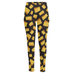 Black Cheese And Holes Pattern Print High-Waisted Pocket Leggings