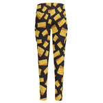 Black Cheese And Holes Pattern Print High-Waisted Pocket Leggings