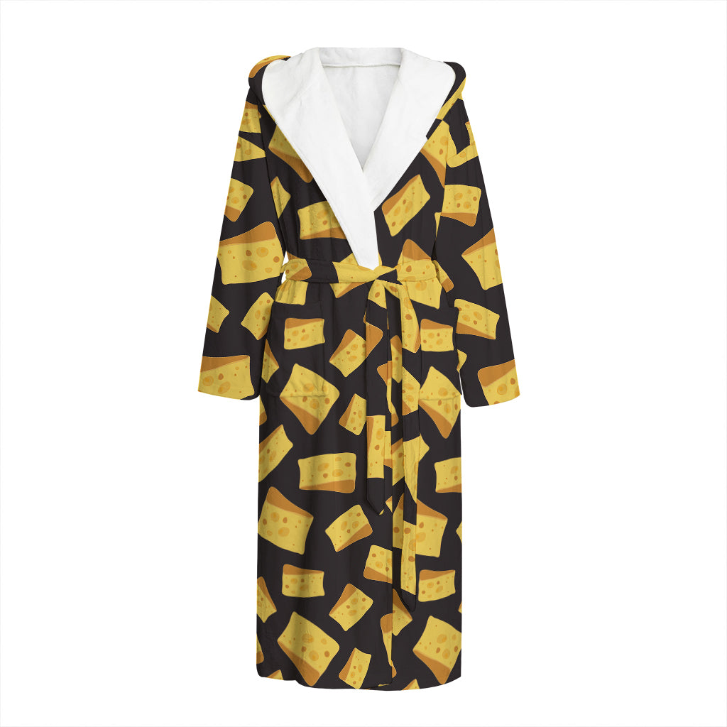 Black Cheese And Holes Pattern Print Hooded Bathrobe