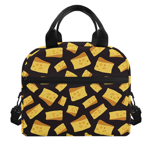 Black Cheese And Holes Pattern Print Insulated Lunch Bag