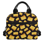 Black Cheese And Holes Pattern Print Insulated Lunch Bag