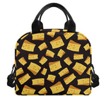 Black Cheese And Holes Pattern Print Insulated Lunch Bag