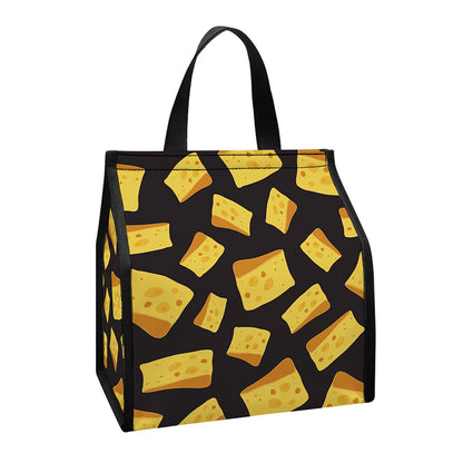 Black Cheese And Holes Pattern Print Insulated Lunch Tote