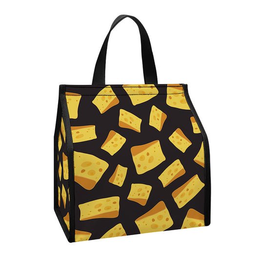 Black Cheese And Holes Pattern Print Insulated Lunch Tote