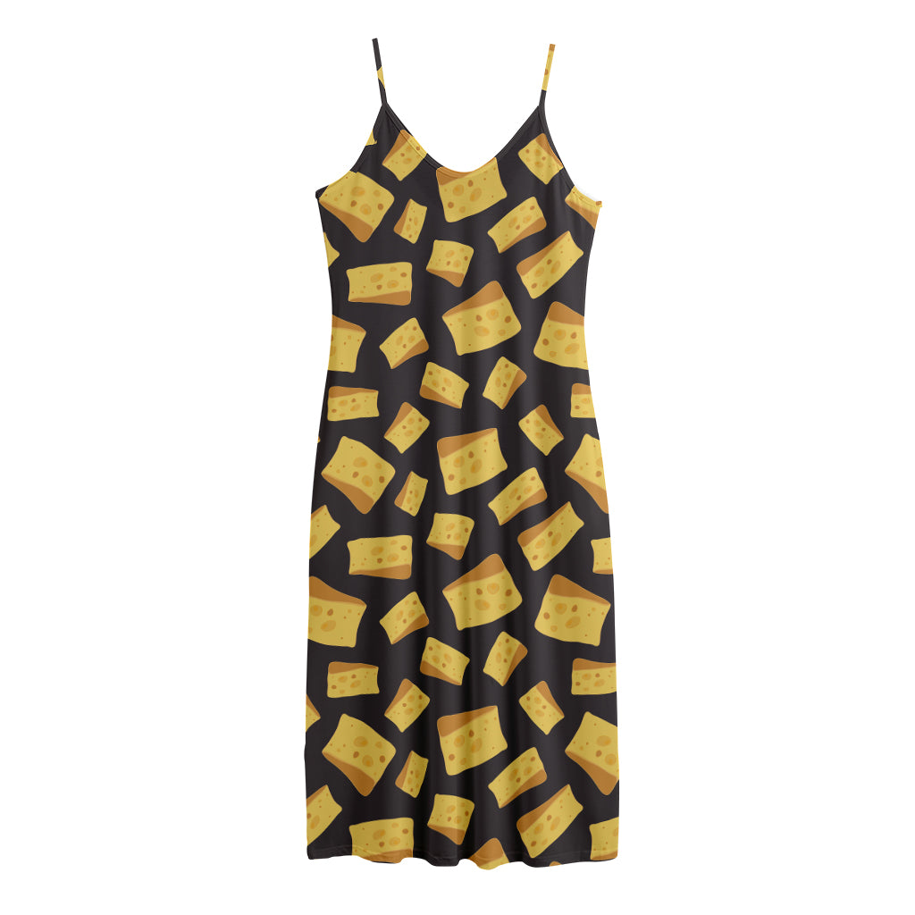 Black Cheese And Holes Pattern Print Jersey Midi Cami Dress