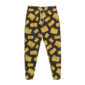 Black Cheese And Holes Pattern Print Jogger Pants