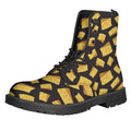 Black Cheese And Holes Pattern Print Lace-Up Boots