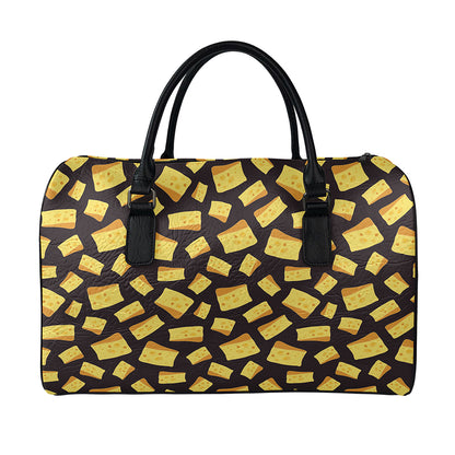 Black Cheese And Holes Pattern Print Leather Duffle Bag
