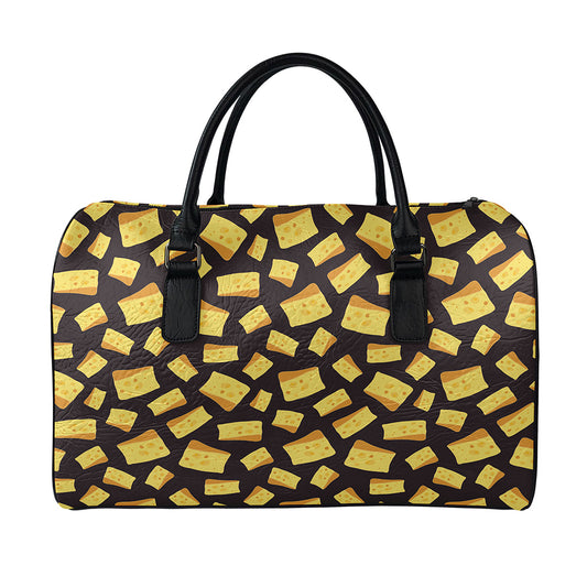 Black Cheese And Holes Pattern Print Leather Duffle Bag