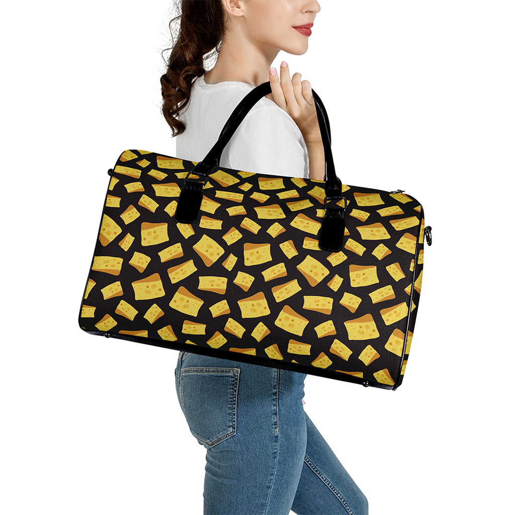 Black Cheese And Holes Pattern Print Leather Duffle Bag