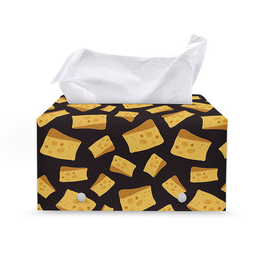 Black Cheese And Holes Pattern Print Leather Tissue Box Cover
