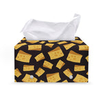 Black Cheese And Holes Pattern Print Leather Tissue Box Cover