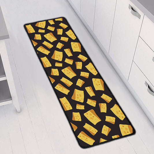 Black Cheese And Holes Pattern Print Long Kitchen Mat