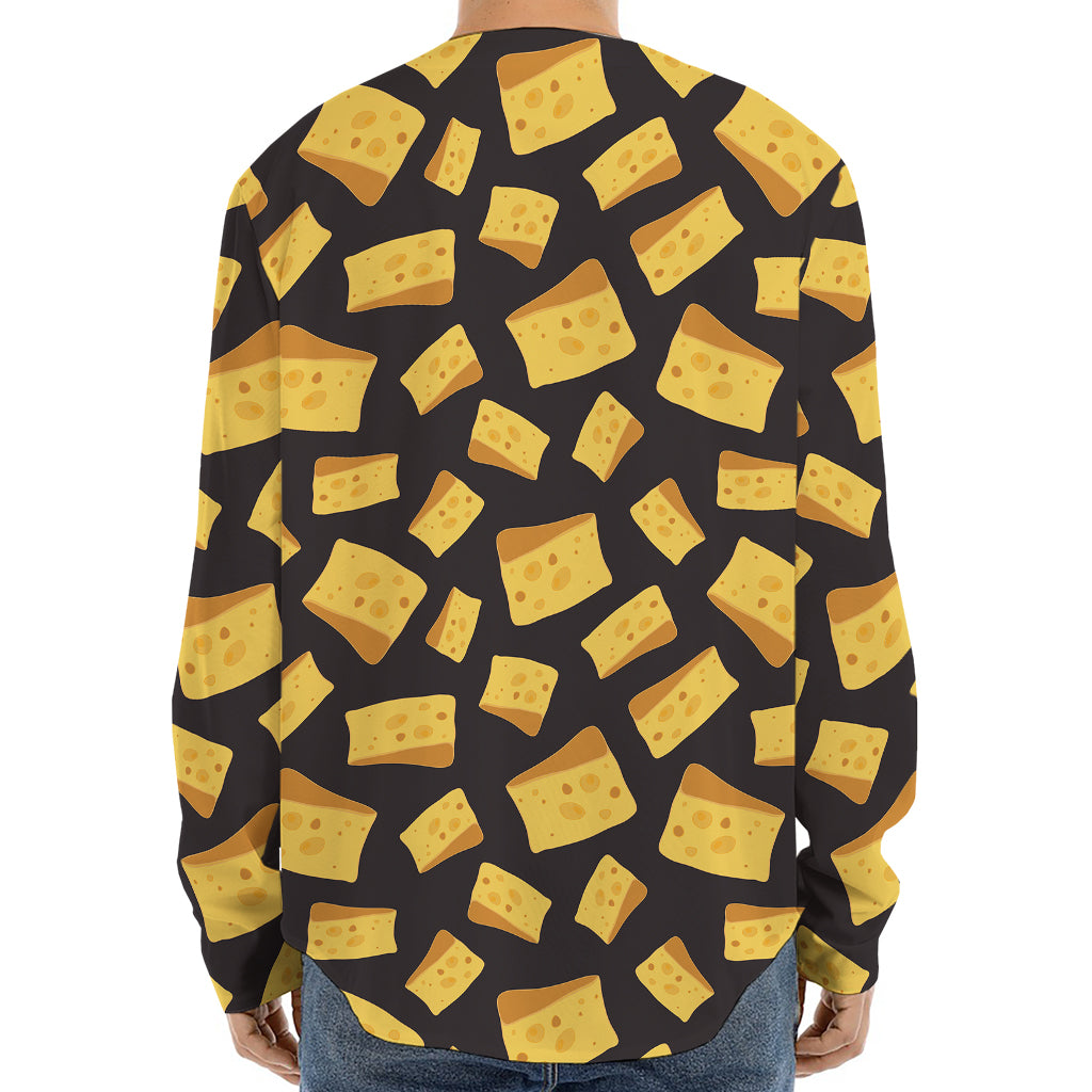 Black Cheese And Holes Pattern Print Long Sleeve Baseball Jersey