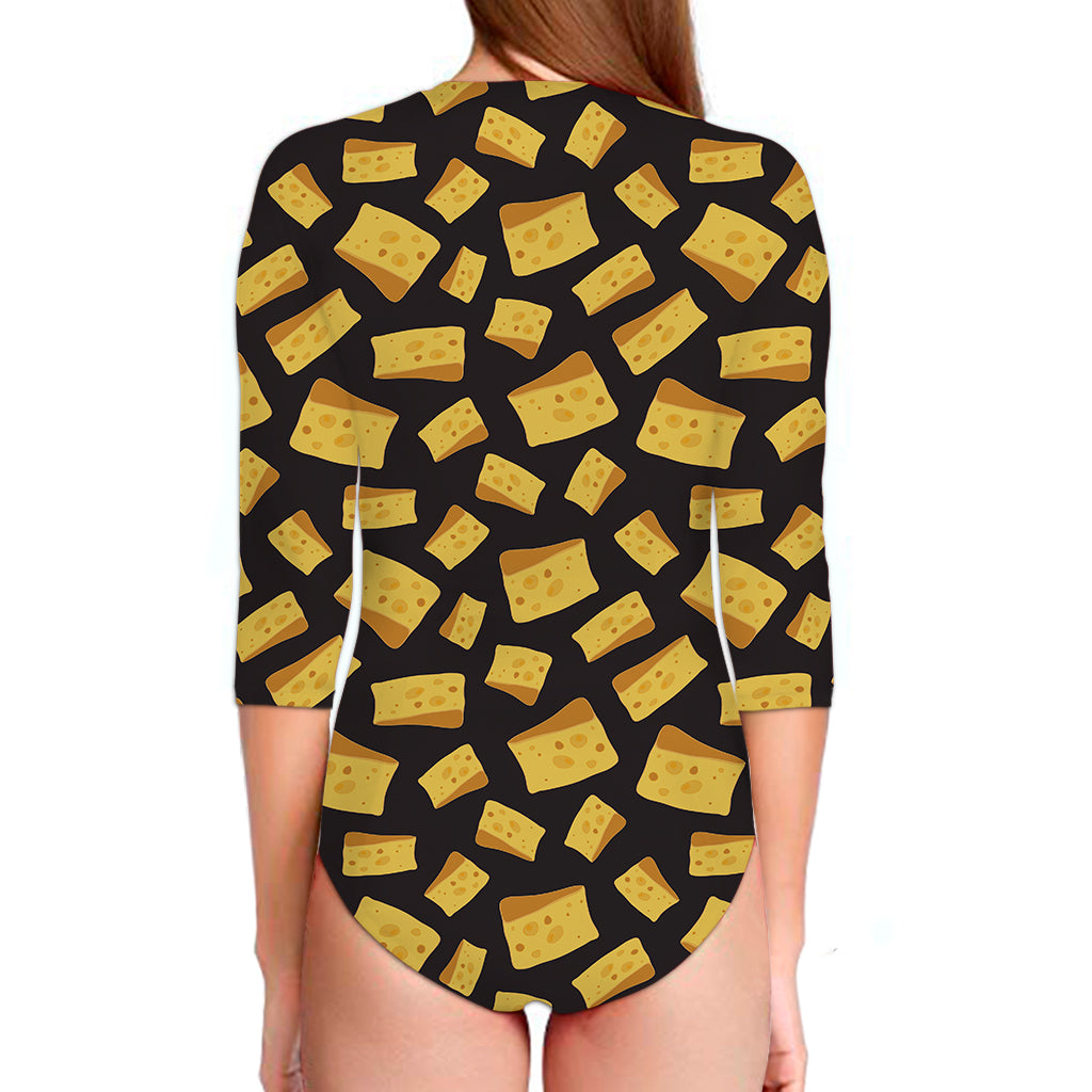 Black Cheese And Holes Pattern Print Long Sleeve Swimsuit