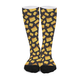 Black Cheese And Holes Pattern Print Long Socks