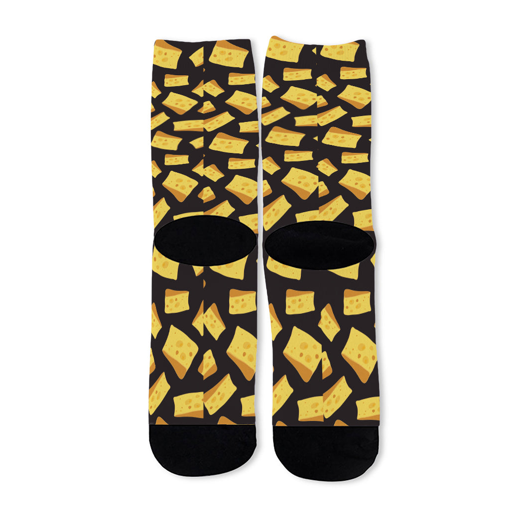 Black Cheese And Holes Pattern Print Long Socks