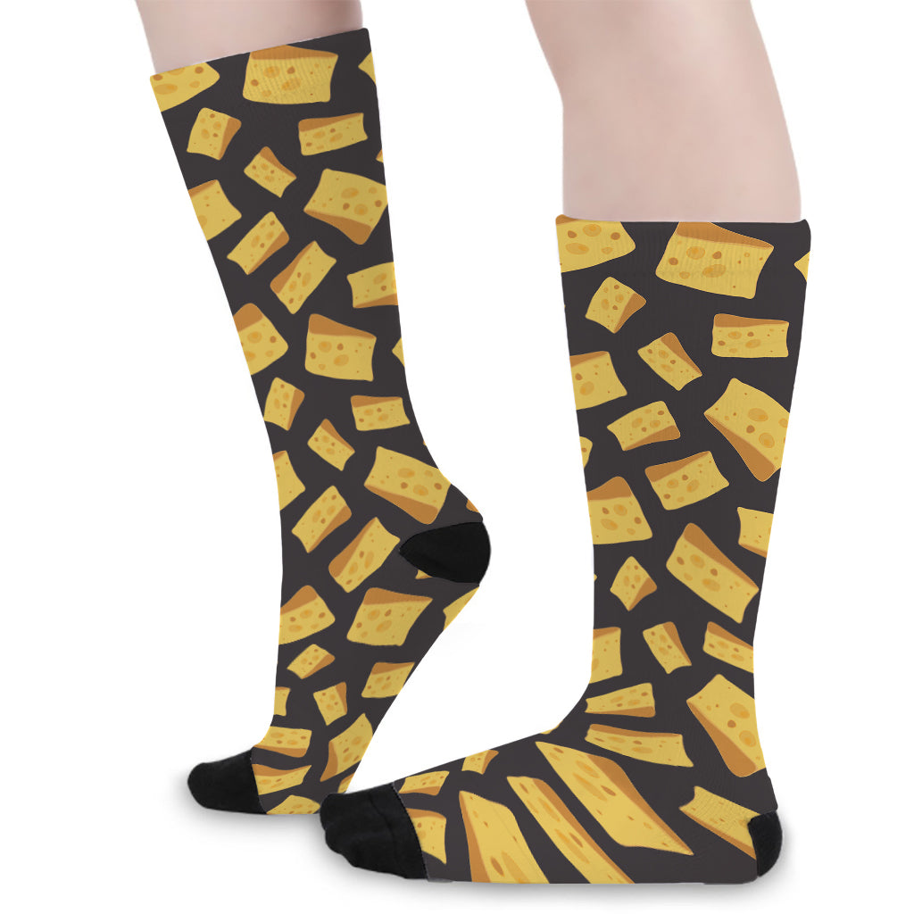 Black Cheese And Holes Pattern Print Long Socks